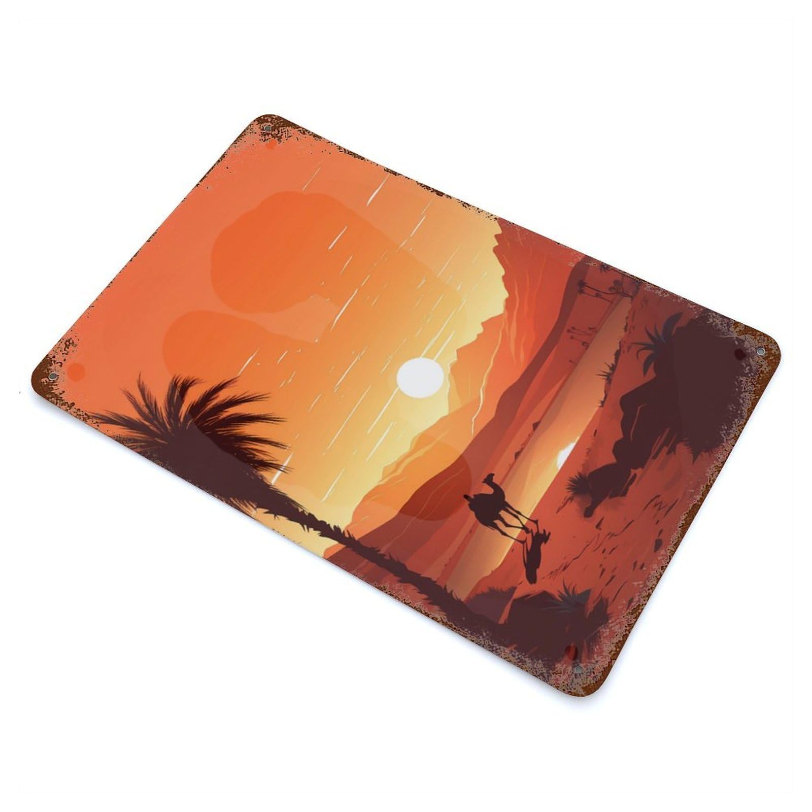 Vast Desert at Sunset 11.8"x7.9" Aged Metal Wall Plaque, Retro Wall Decor for Farmhouse, Kitchen And Entryway Decor