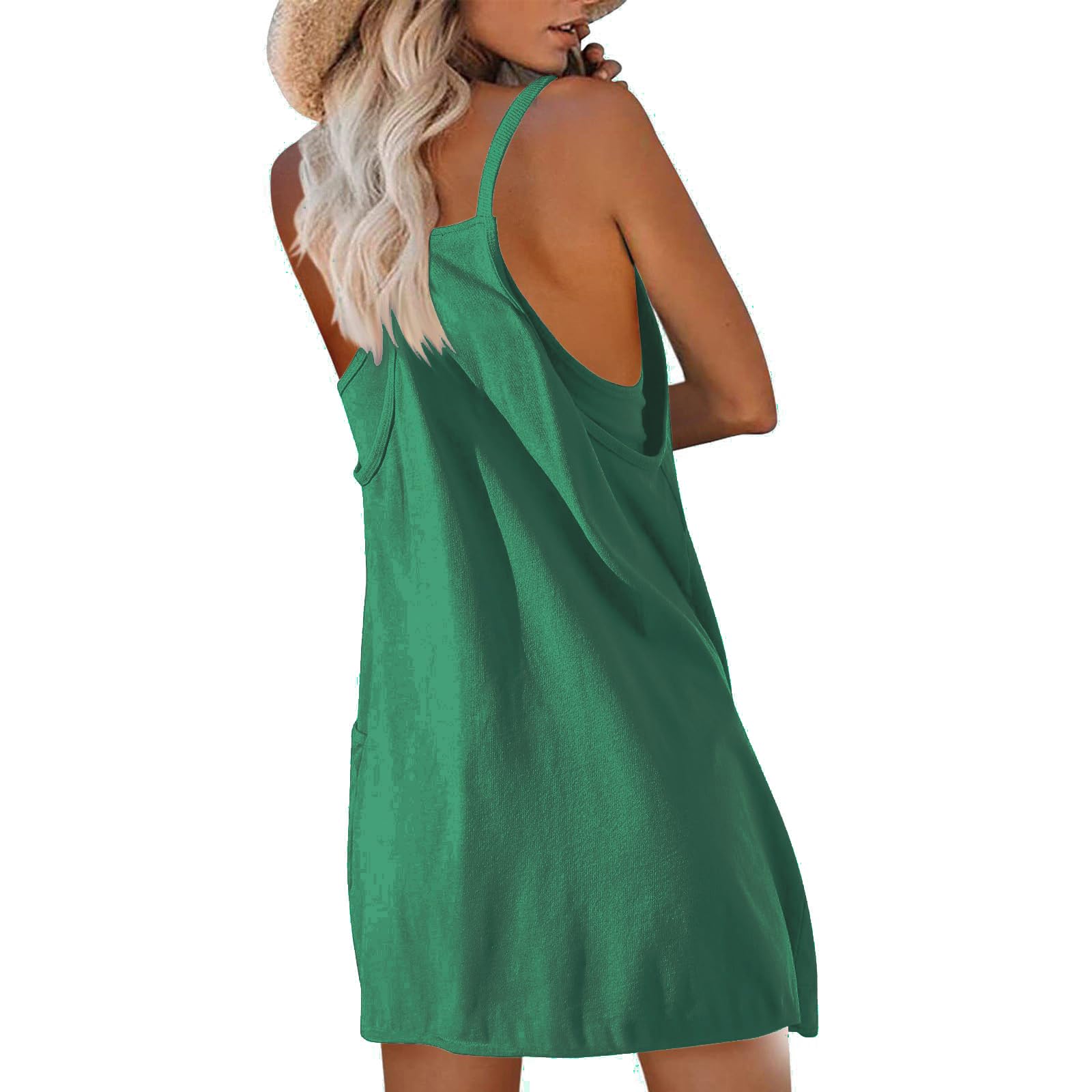Vestido de tenis para mujer, mini vestidos casuales de verano con pantalones cortos integrados, tirantes delgados, vestido de golf atlético con bolsillos