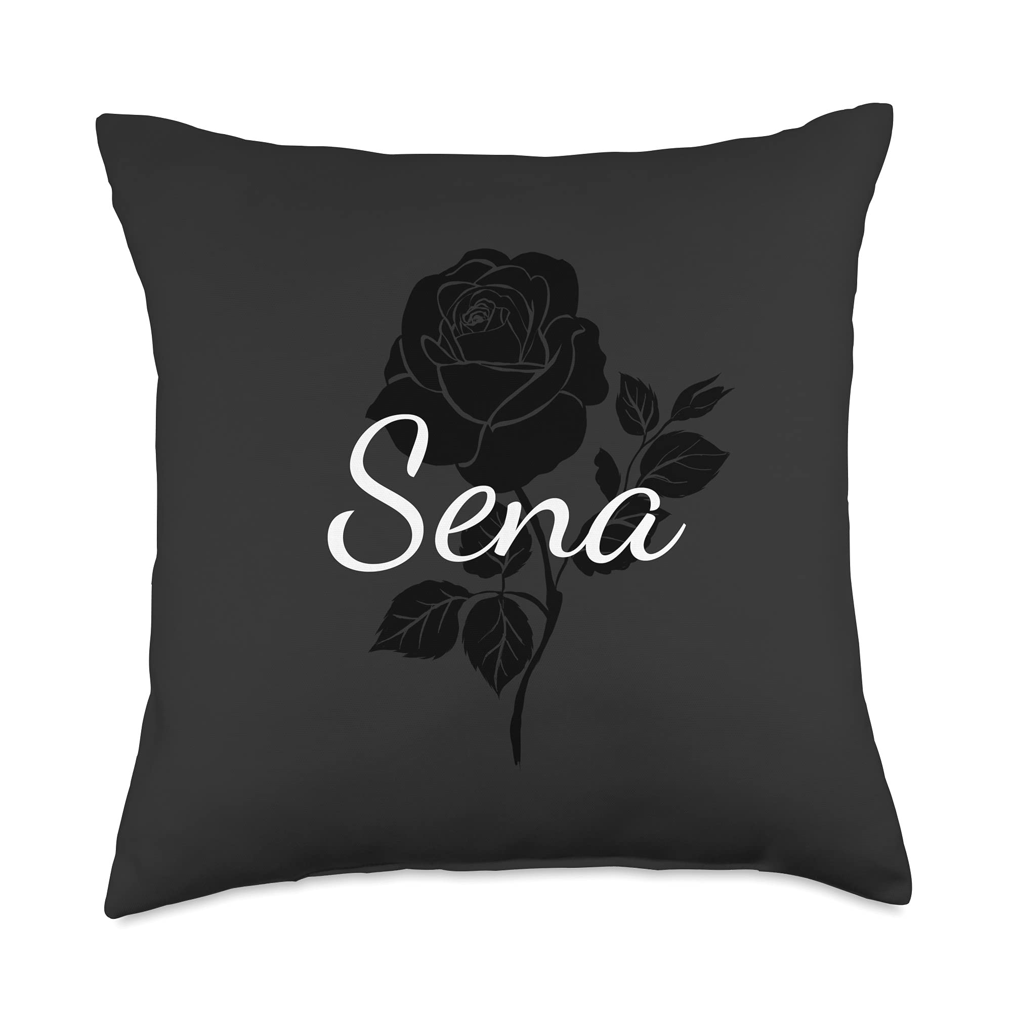 Custom Sena Gifts & Designs for Girls Sena-Custom Black Rose Gray Floral Personalized Throw Pillow, 18x18, Multicolor