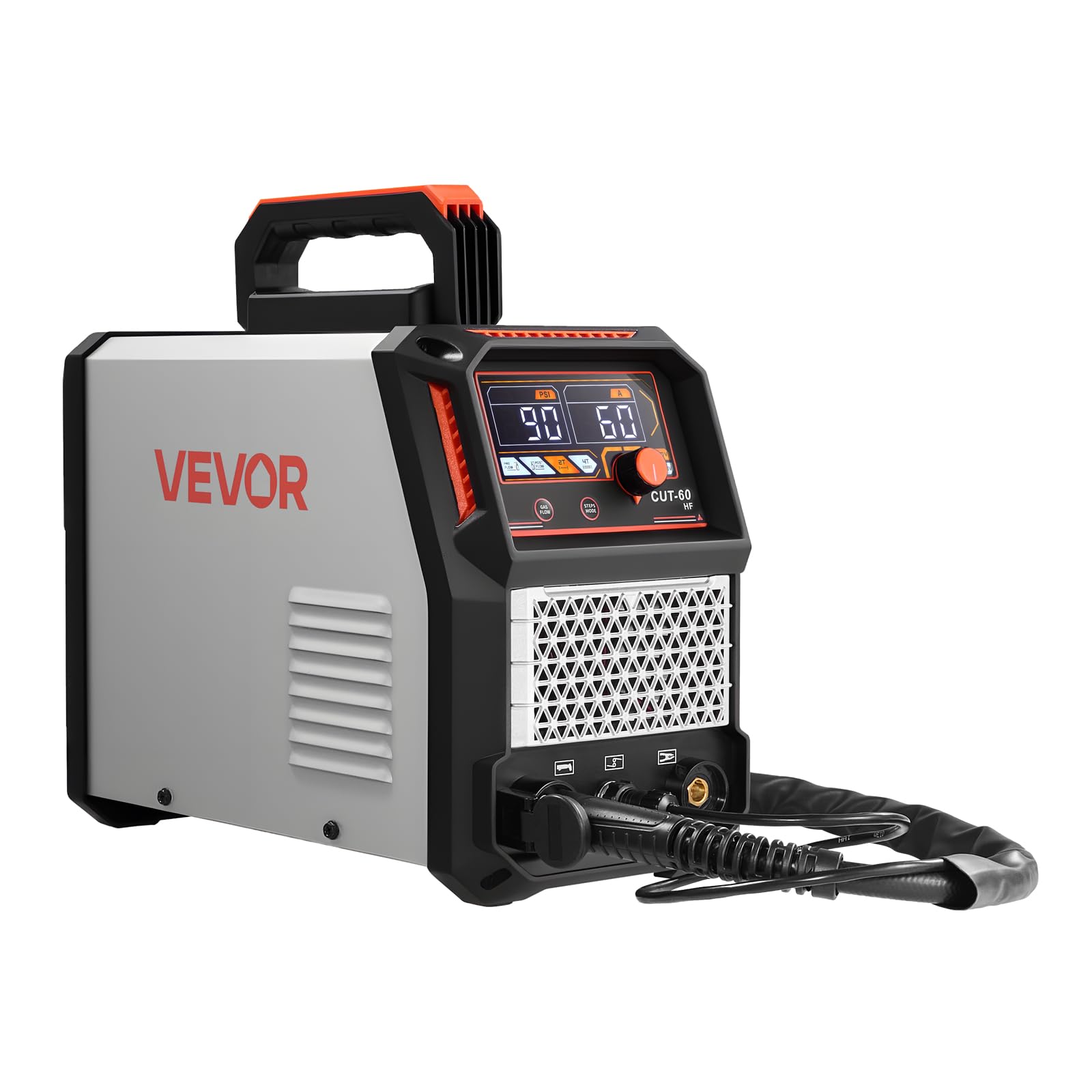 VEVOR Découpeur Plasma, 60 A, Machine de Découpe Plasma Triphasée 400 V, avec Fonction 2T/4T, Onduleur IGBT, Affichage Numérique, Commande Intelligente, Temps PT/PA Réglables, pour Usage Industriel