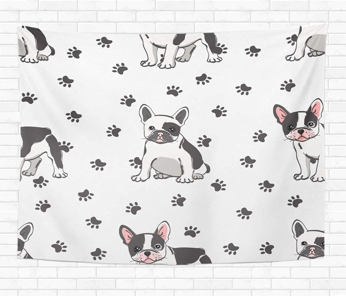 Amazon Co Jp タペストリー犬かわいいフレンチブルドッグ愛らしい最高の黒い漫画魅力的な家の装飾的な壁掛けタペストリーリビングルームの寝室の寮 0x150 Cm Generic
