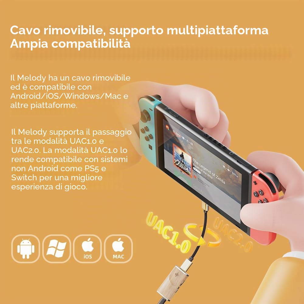 FiiO Snowsky Melody Amplificatore per cuffie DAC portatile con uscite per cuffie da 4,4 mm e 3,5 mm, supporto DSD256, PEQ a 10 bande per Android/iOS/Mac/Windows (Macle)