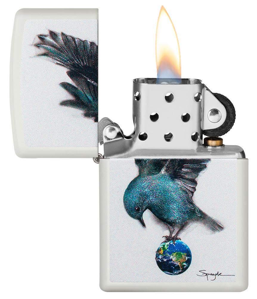 Zippo Spazuk Bluebird Perched on Earth Taschenfeuerzeug, Weiß matt, One Size, 49091, Weißes, Mattes Bluebird