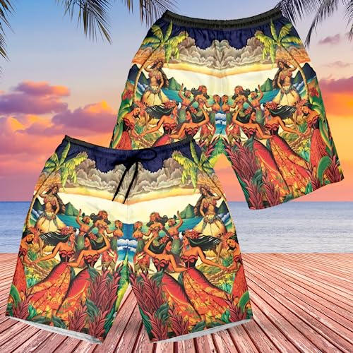 Hula Girl Men's Swim Trunks - Hula Dancer Quick-Dry Hawaiian Swim Shorts for Men Series 062