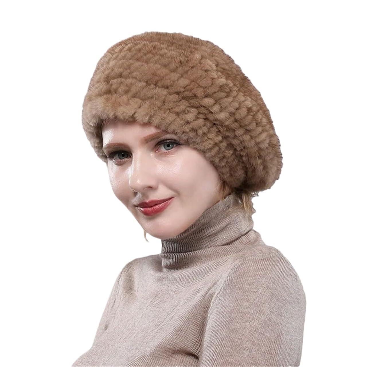 Czapka Zimowa Damskie Berety Eleganckie Czapki Z Daszkiem Czapki Z Dzianiny Ciepła Czapka Typu Beanie W Stylu Vintage Zimowa Kapelusz(Light Brown)