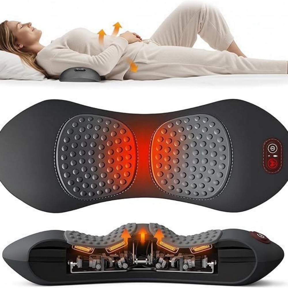 Neuropur 3-in-1 Rückenmassagegerät mit Dehnfunktion, Vibrations- und Wärmefunktion, tragbares Nacken Lenden Massagekissen für den täglichen Gebrauch