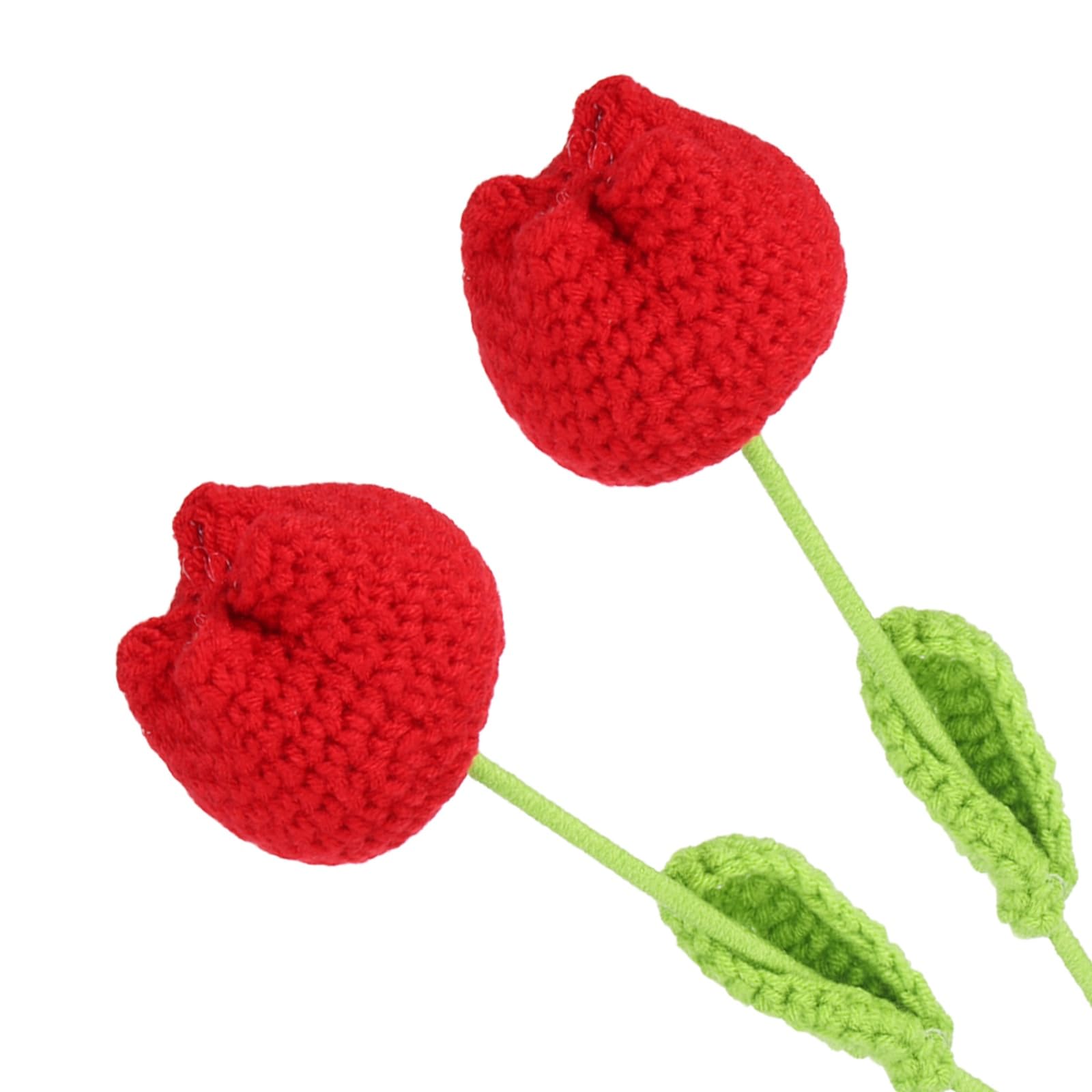 Tulipes artificielles tricotées main lot de 2 fleurs rouges pour déco maison