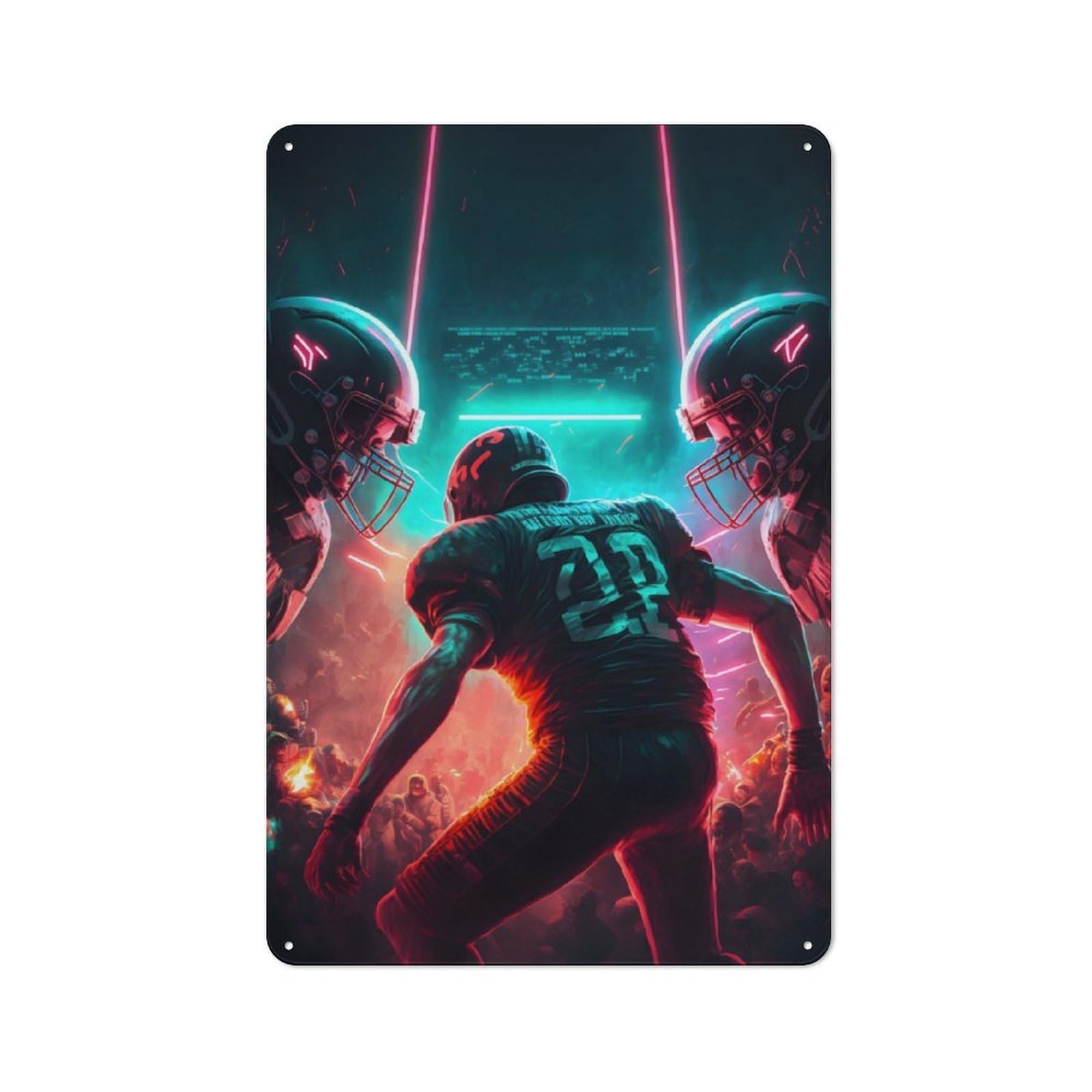 Glowing Football Printed Tin Plaque, Clean Printed Wall Decor for Breakfast Nook, Kitchen Wall And Home Cafe, 30x20cm