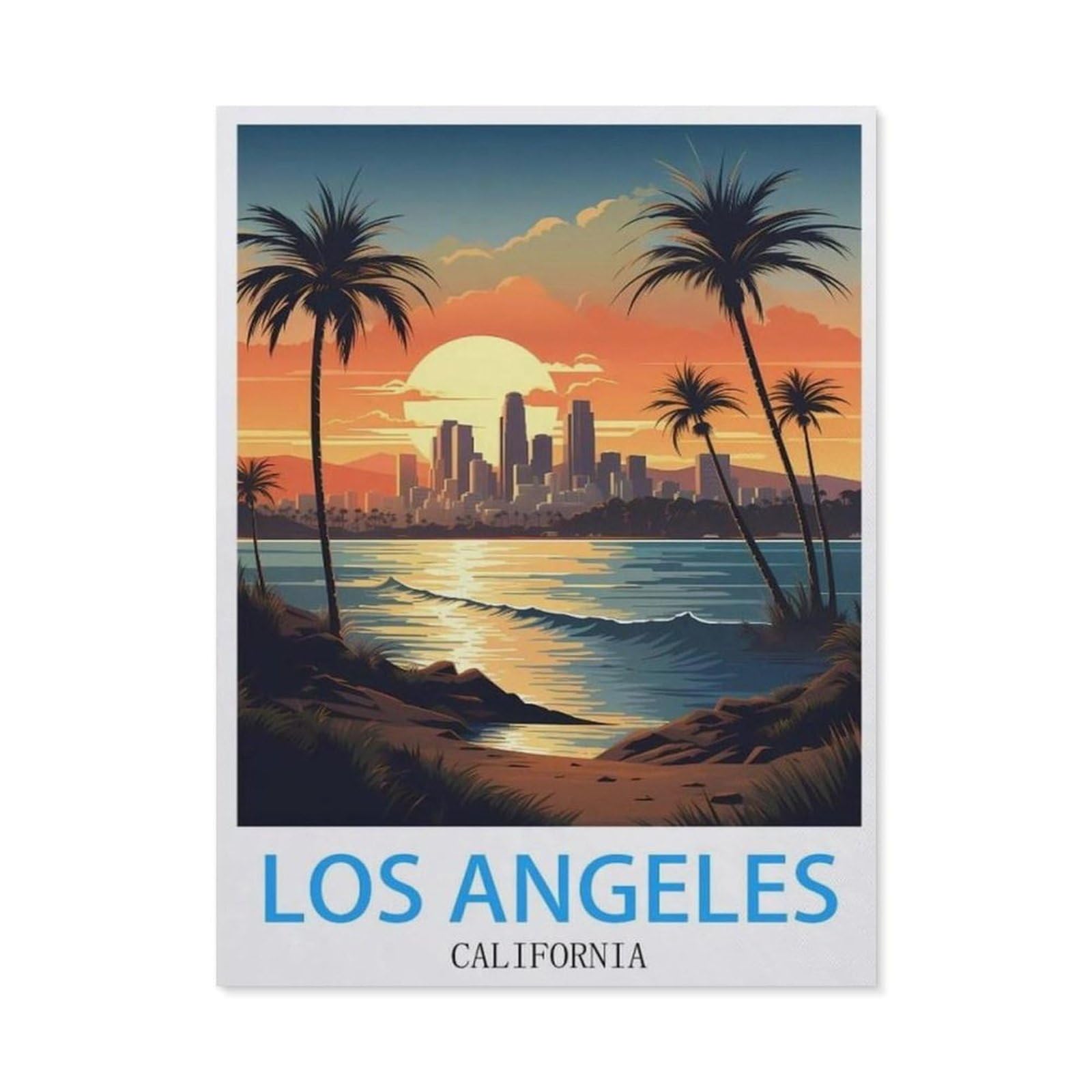 BEAYODKP 5D DIY Diamond Painting Kit，Los Angeles California Vintage Travel Poster，Crystal Mosaic Full Drill Round Diamond Painting Embroidery Accessories（30 x 40 cm/11.81 x 15.74 inches）-BW97