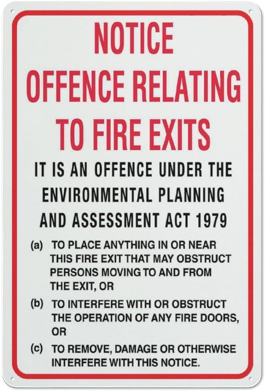 Notice Offence Relating to Fire Exits Rust Free Aluminum Sign - Outdoor Decor with Pre-Drilled Holes for Home, Business - 12x8 Inch​