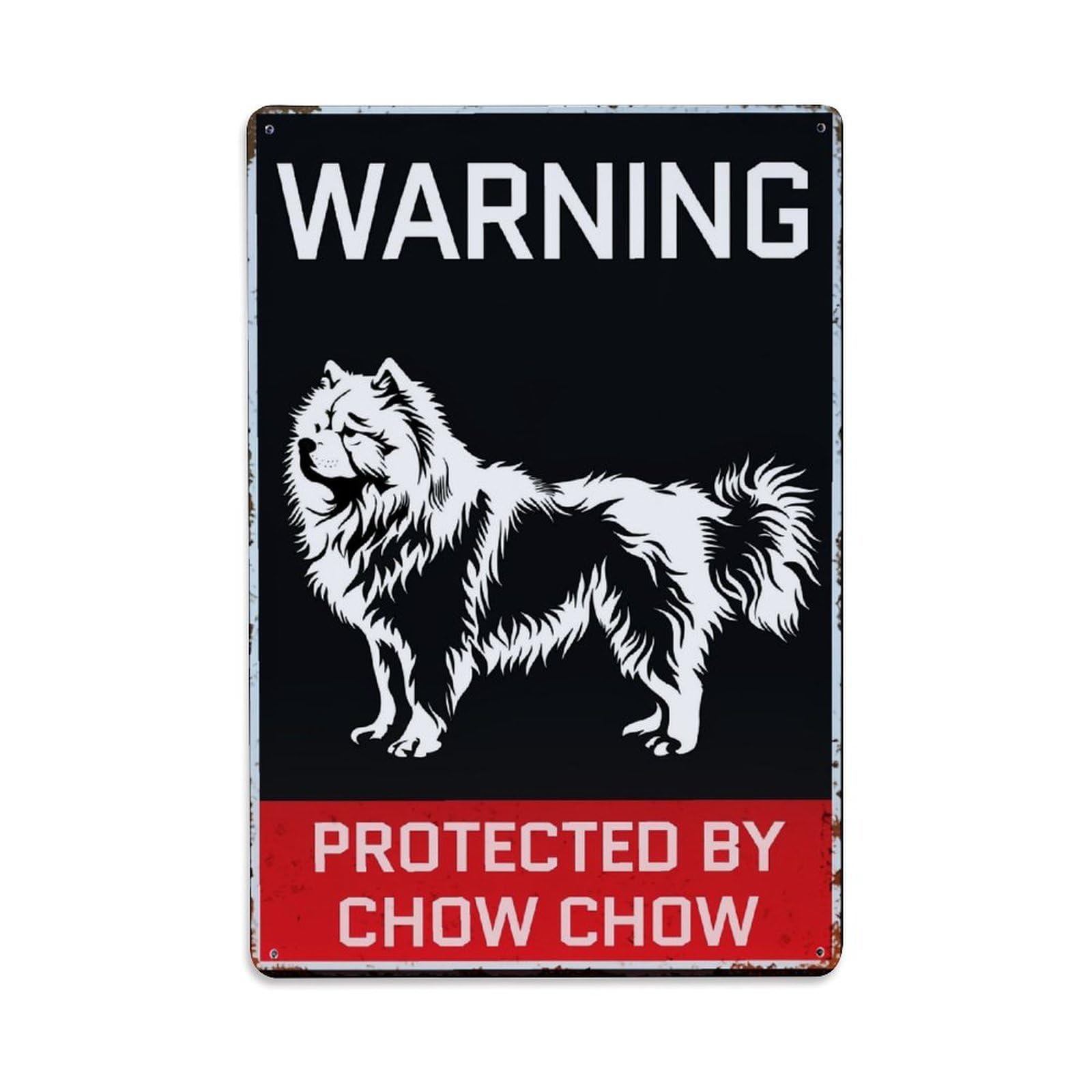Nestemfo Vintage Warning Protected By Chow Chow Tin Sign Metal Sign, Living Room,Bar, Home, Bedroom Wall Decor,Retro Metal Poster 8X12 Inches