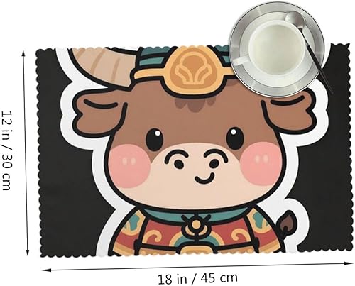 Miniatura 2 de Rectangular Placemats Set of 4, Heat Resistant Ancient Cattle Printed Kitchen Dining Table Mats