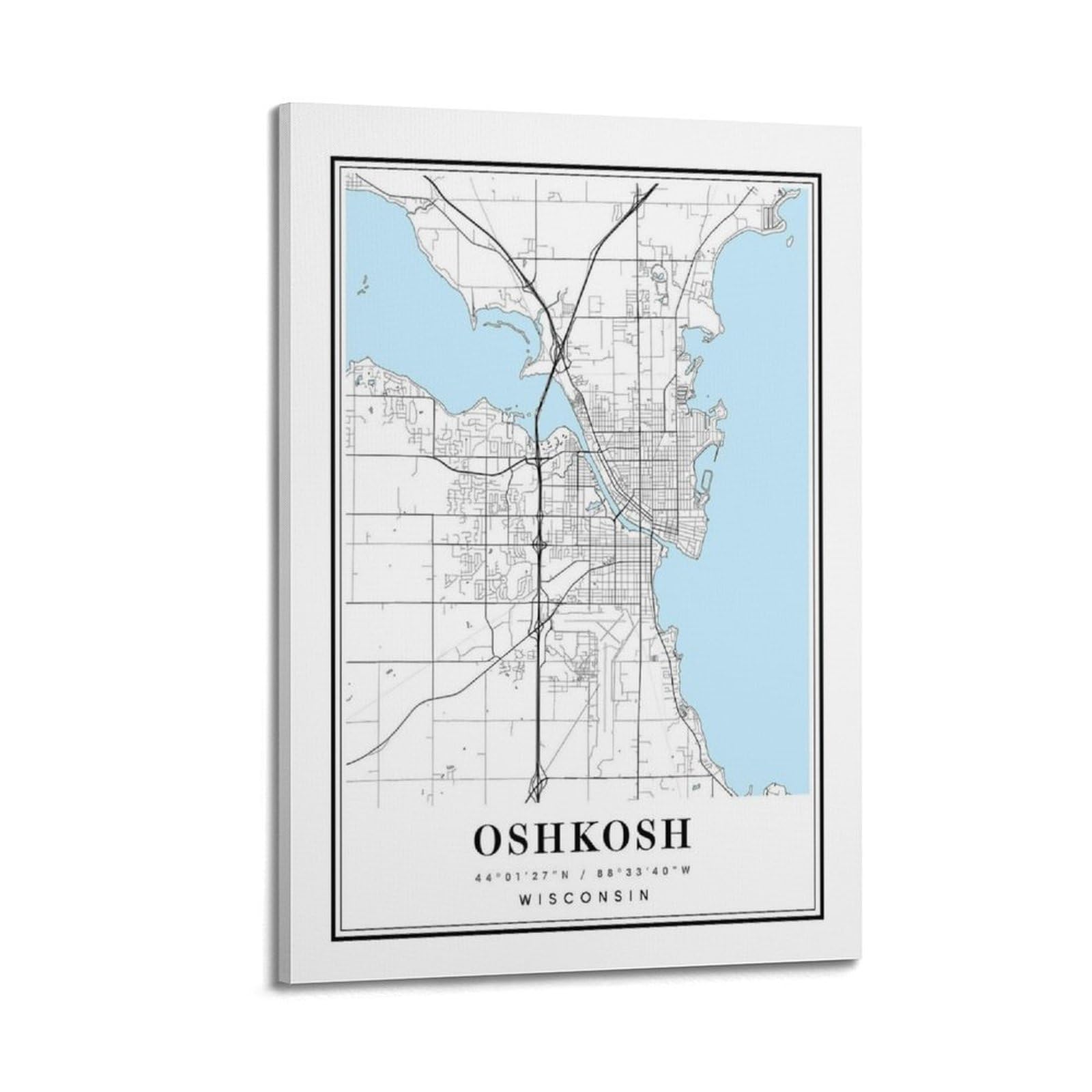xiaoxiaoshen Oshkosh Wisconsin Map Canvas Poster Wall Art Prints Room Aesthetic Murals Bedroom And Living Decorations 24x36inch(60x90cm)