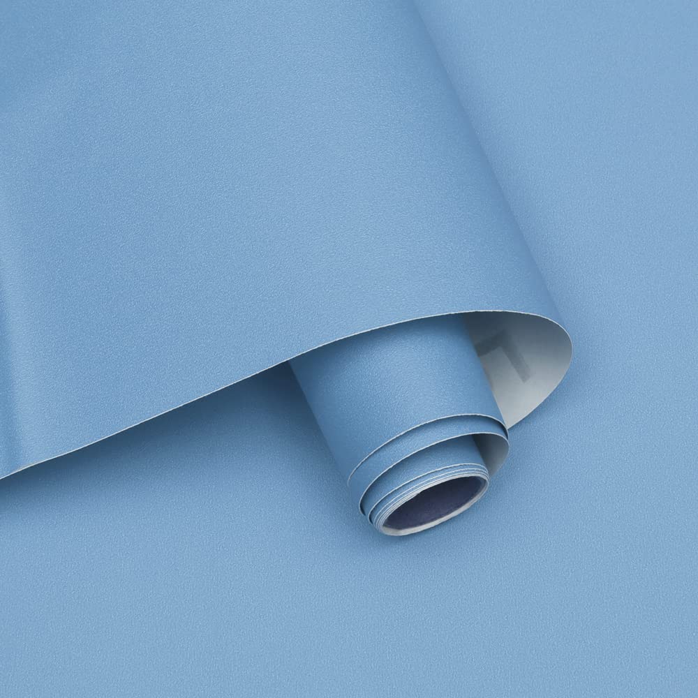 Ismoon 15.7''×236''Blue Contact Paper Matte Blue Wallpaper Peel and Stick Removable Self-Adhesive Wallpaper Vinyl Film Paper Shelf Liner for Decorating Wall Table and Door Cabine