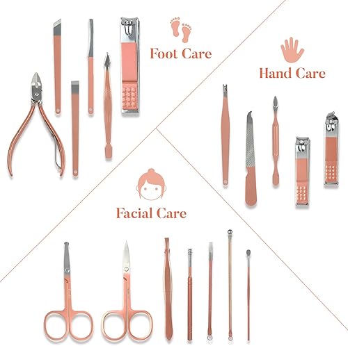 Miniatura 3 de Juego de manicura de 18 piezas, kit de pedicura de acero inoxidable, kit de manicura profesional, kit de aseo con lujosa funda de viaje,