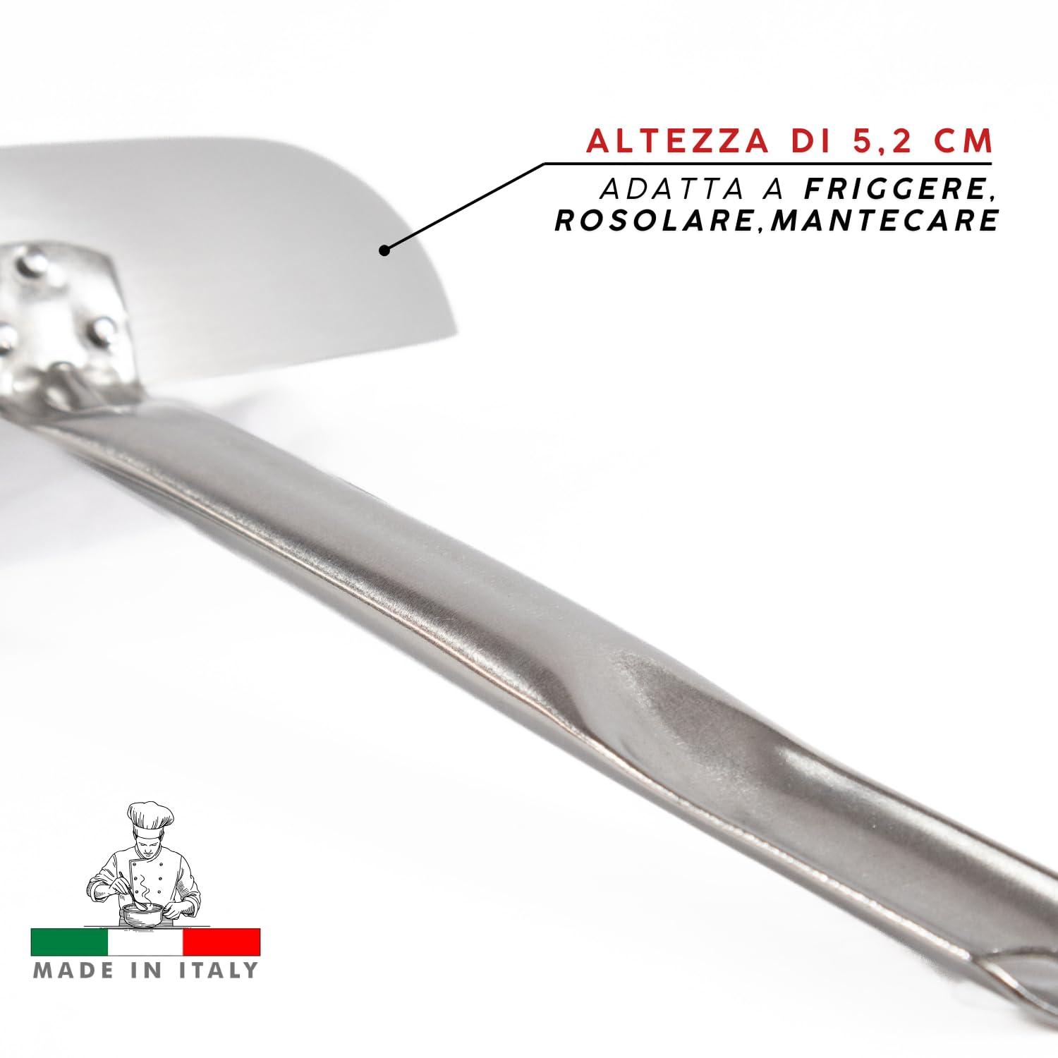 MOHOME Padella Alluminio Professionale Induzione Made in Italy Manico Acciaio Inox Ø 32 cm Pentola Fondo Basso Rotonda Altezza 5,2 cm Piano Cottura Grill Fornello Gas Forno