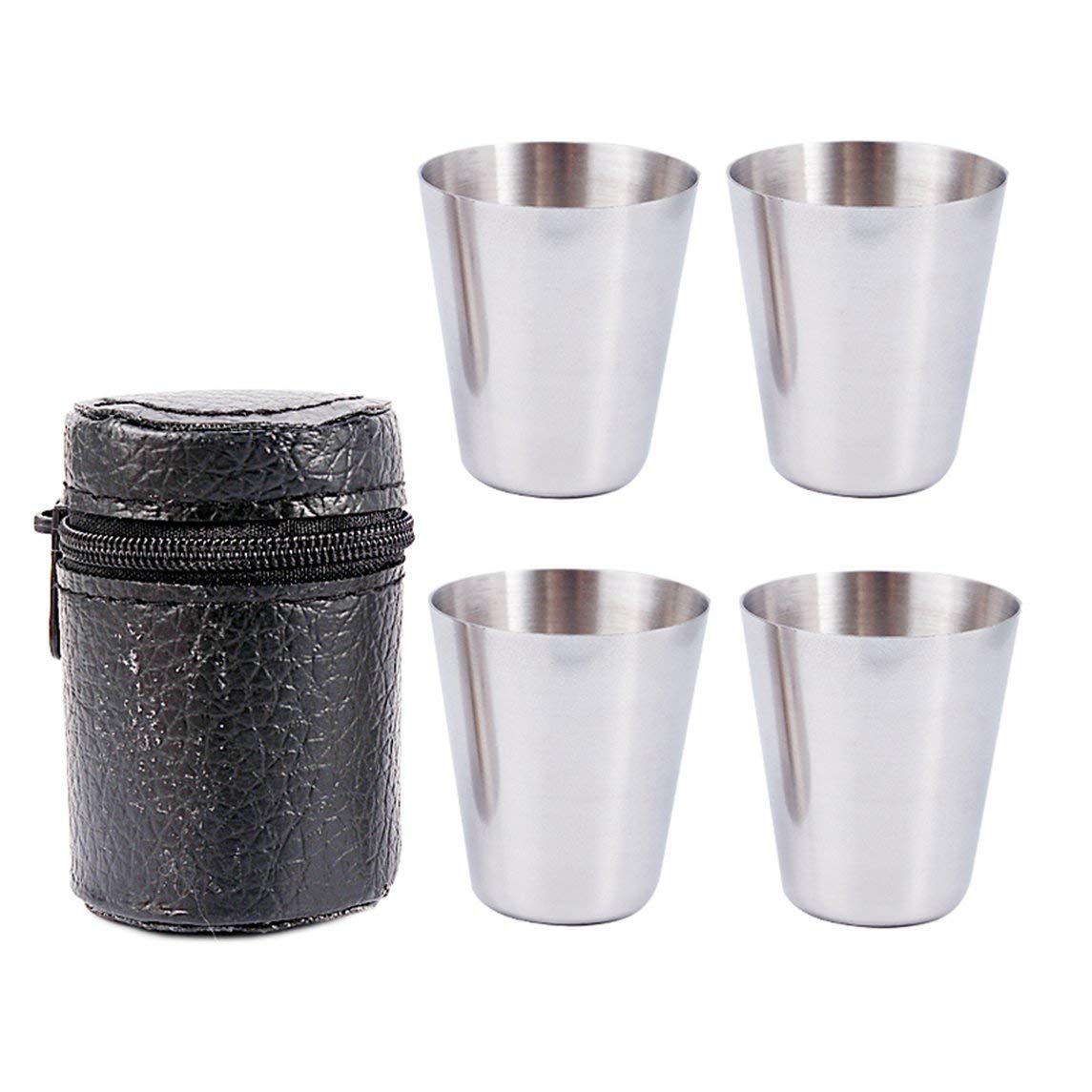 sdfghzsedfgsdfg 4 Pieces/Set Polished 30Ml Mini Shot Glass Stainless Steel Cup Wine Drinking Glasses With Leather Cover Bag