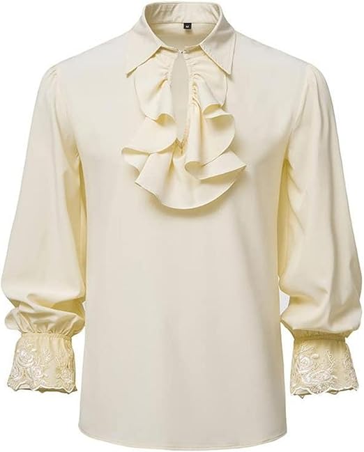 AIFARLD Mens Pirate Shirt Renaissance Costume Ruffle Victorian Vampire Poet Gothic Medieval Shirts Halloween Tops