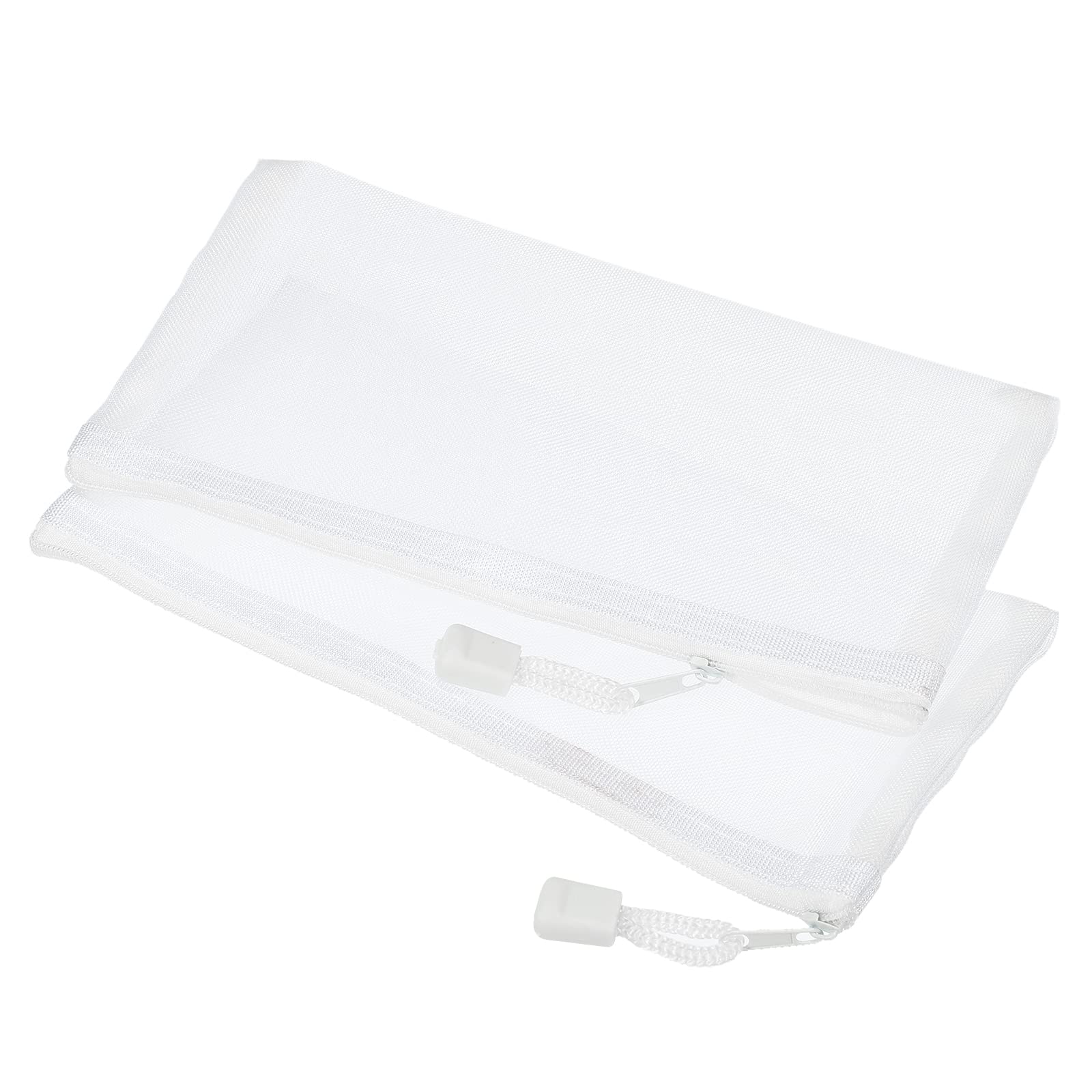 sourcing map Mesh Zipper Bags, A6 Nylon Zip Pouch Pencil Case Storage Pockets for Travel Office Accessories, White Pack of 6