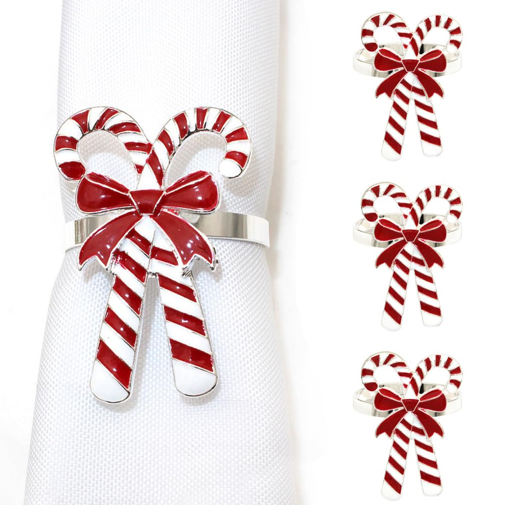 Dongker Color 2 Christmas Napkin Ring,4Pcs Metal Candy Cane Napkin Holders For Birthday Party Christmas Wedding Dinning Table Decoration
