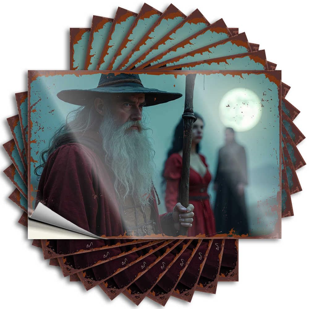 Wizard with Staff Under A Full Moon Stickers Guest Self Adhesive | Spring Hard Vinyl Sticker Pack for Teen(12X18CM)