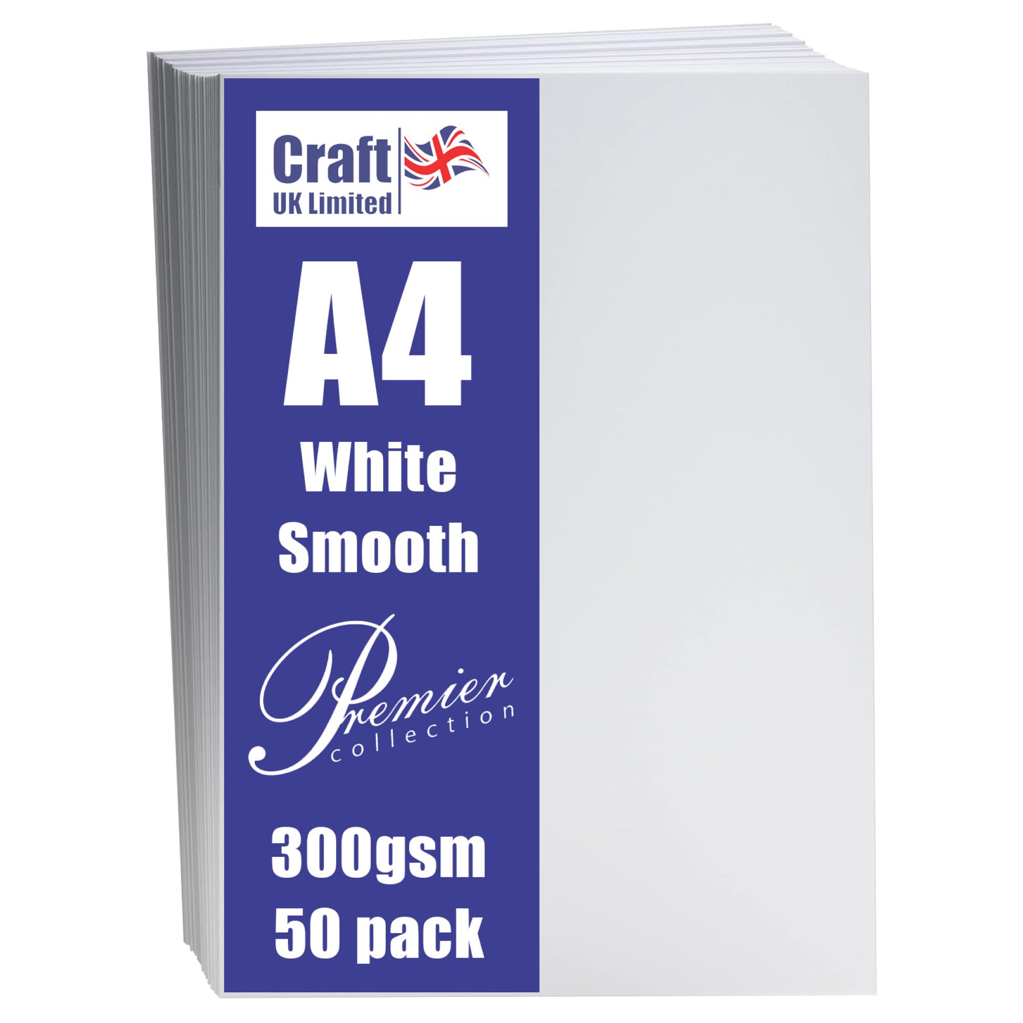 Craft UK, 100 A4 Card, Smooth Cardstock Paper for Invitations and More, 300gsm, Made in the UK, Lasting Quality, White