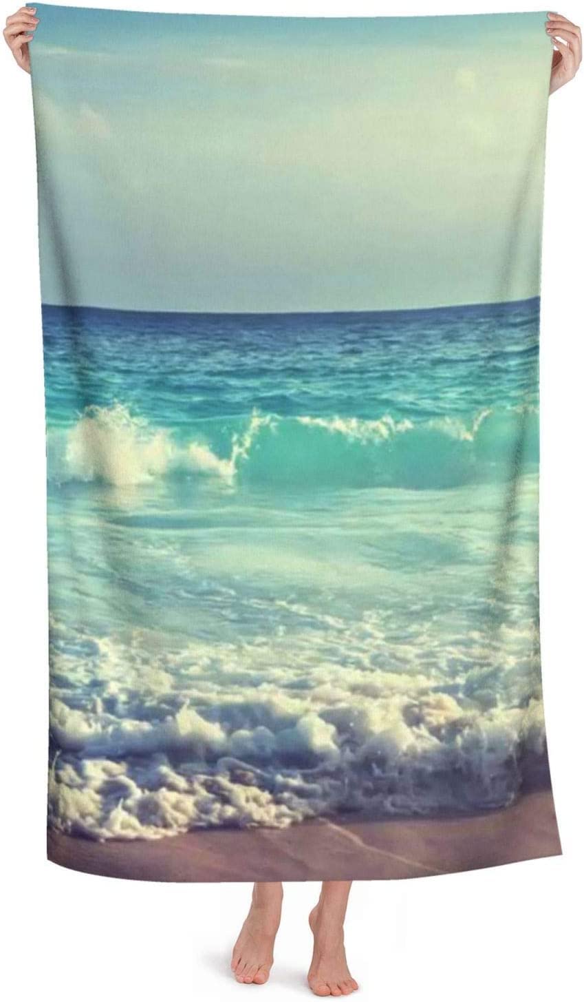 LSRCPD Beach Shore Wave Beach Towel Highly Absorbent Microfiber Beach Blanket Soft Bath Towels 80X130 CM