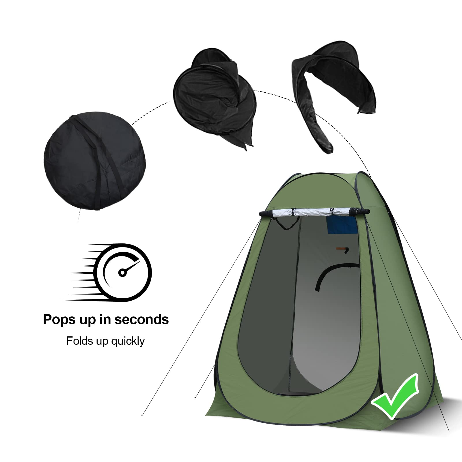LEMROE Tente de douche ou à langer pop-up avec bonne ventilation et espace - Pour l’extérieur, camping, pique-nique, pêche, plage, toilettes, pour se changer, se protéger du soleil - Vert, 120 cm
