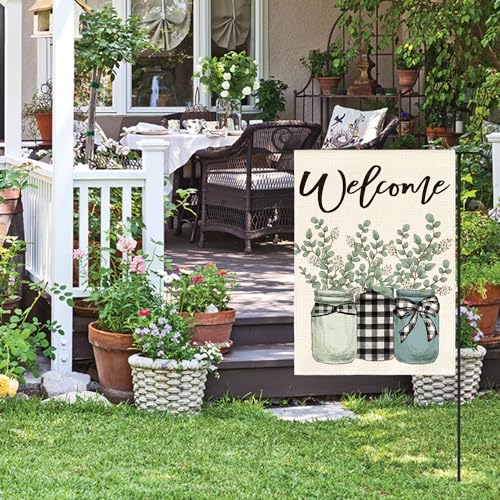 AVOIN-colorlife-Eucalyptus-Mason-Jar-Spring-Summer-Garden-Flag-12×18-Inch-Double-Sided-Outside-Buffalo-Plaid-Welcome-Yard-Outdoor-Flag AVOIN colorlife Eucalyptus Mason Jar Spring Summer Garden Flag 12×18 Inch Double Sided Outside Buffalo Plaid Welcome Yard Outdoor Flag