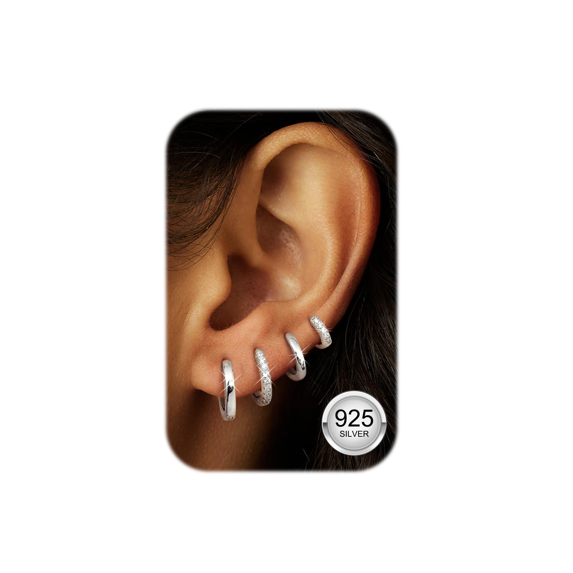 Orecchini Cerchio In Argento 925 Con Zirconi - Ipoallergenici, Diametro 6/8/10/12 Mm - Foto 3