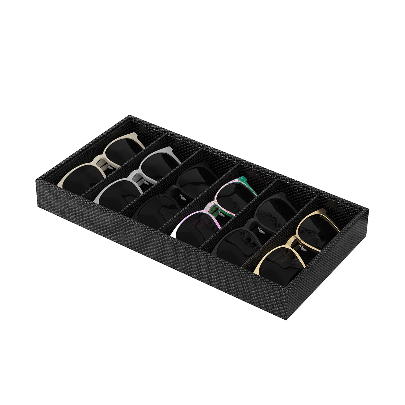Carbon Fiber Velvet Sunglasses & Glasses Tray - Display Organizer for Sunglasses, Eyeglasses & Jewelry