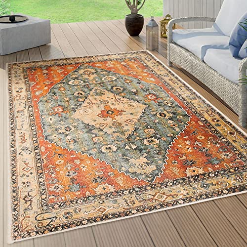 Area Rug 4X6 Persian Rug Indoor Entryway Vintage Rug Indoor Floor Cover Print Boho Rug Non Slip & Foldable Washable Accent Rug Exquisite Imitation Cashmere Carpet Living Room Bathroom Kitchen #TOP3