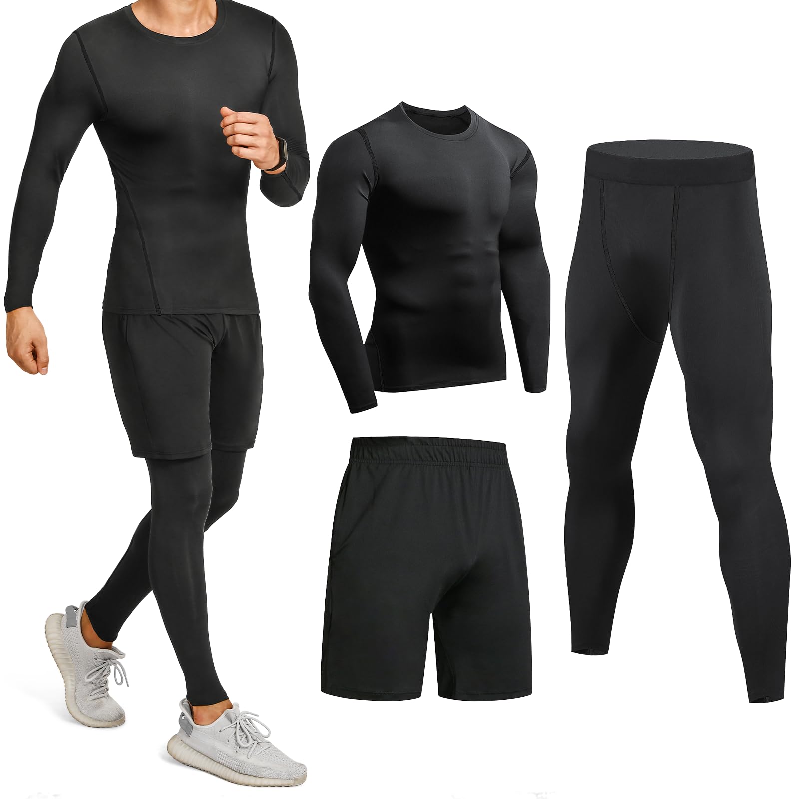Niksa 3 Pezzi Fitness Palestra Completi Sportivi da Uomo Abbigliamento Sportivo,Compressivo Maglie e T-Shirt Pantaloni Collant a Compressione Vestiti