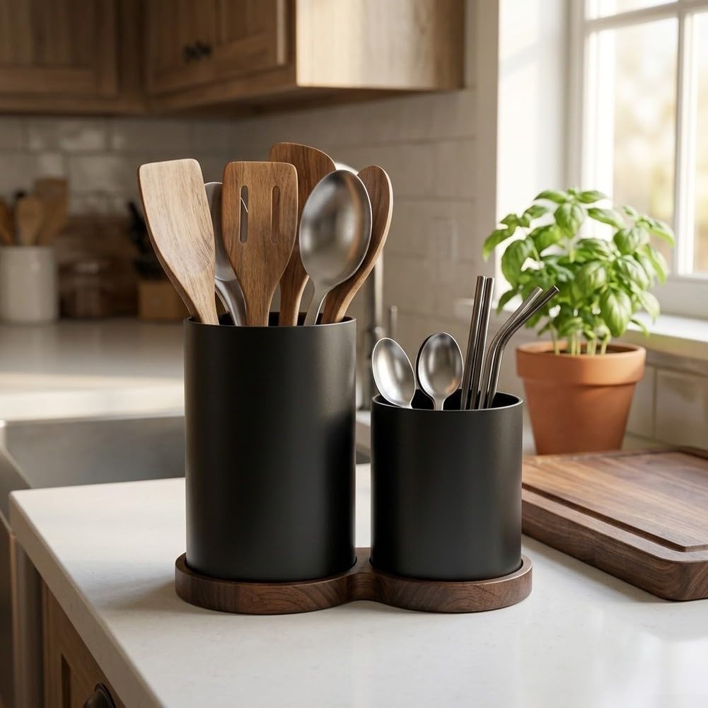 Portautensilios Cocina Estable para madera 19.5cm para dorado(Argent)