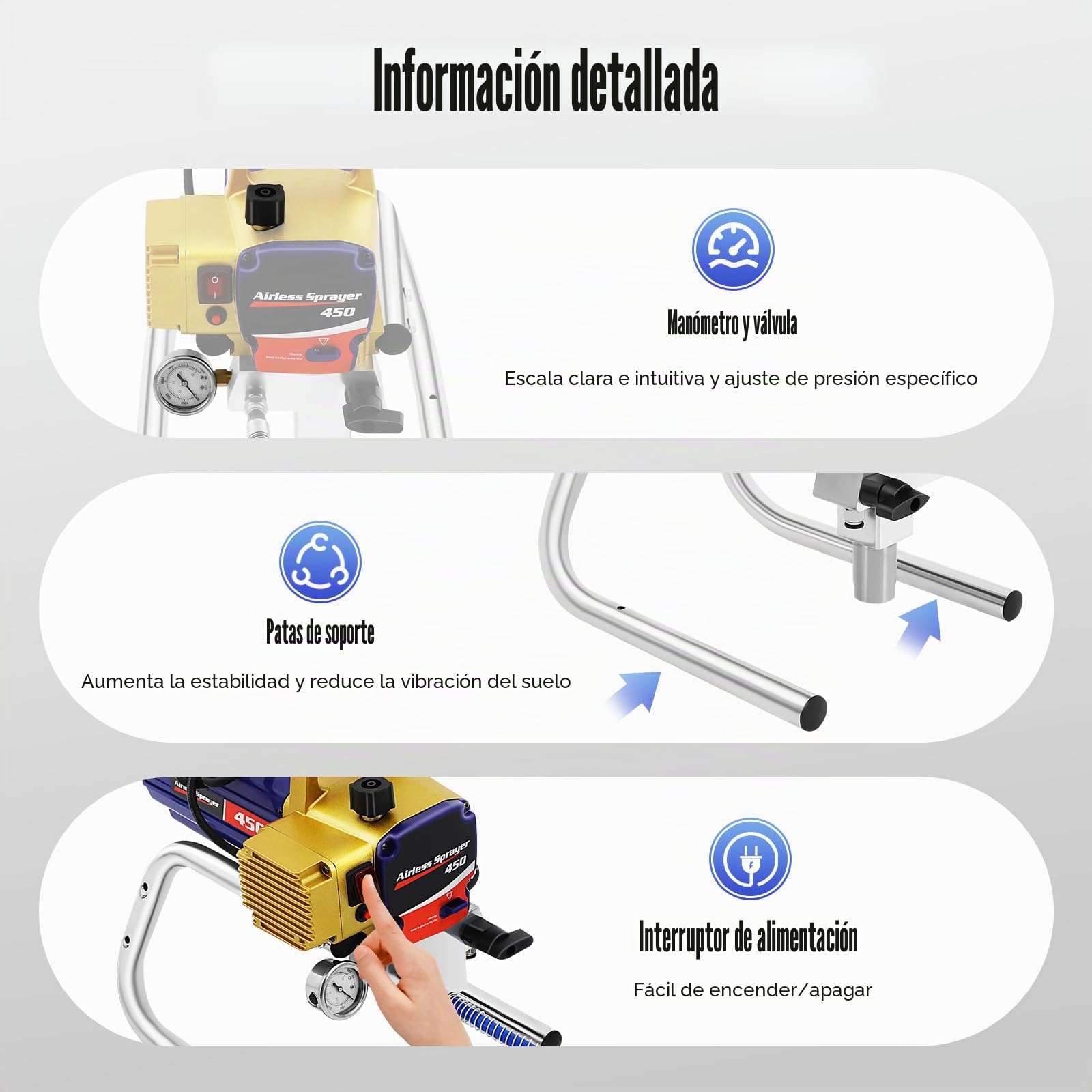 Pulverizador de pintura Airless de alto rendimiento | Sistema de pulverización de pintura Airless | Pulverizador de pintura | Pulverizador con pistola de pintura 517 y manguera de alta presión, para