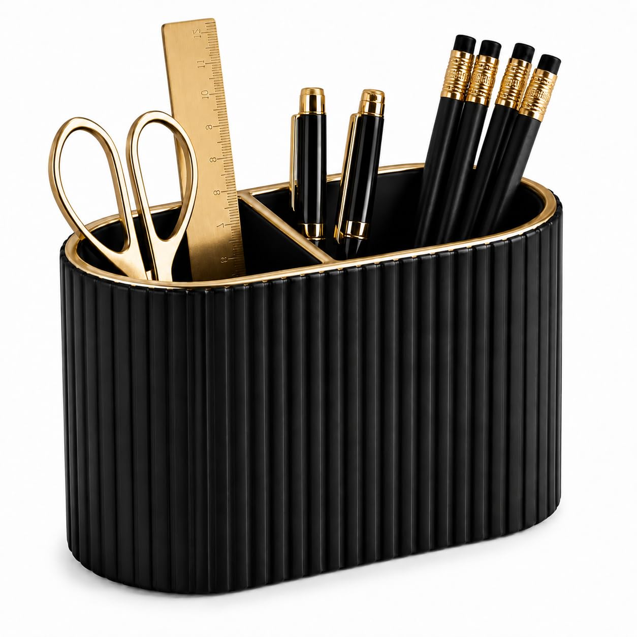 KINGFOM Pen Pot, Leather Pen Holder for Desk (Black)
