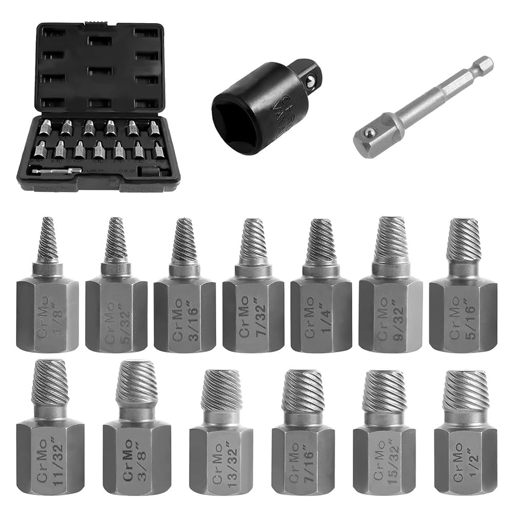 Littimoon 15Pcs Extractor Set, Stripped Bolt Remover, Bolt Extractor Kit for Removing Broken Rusted Bolts Studs Nuts