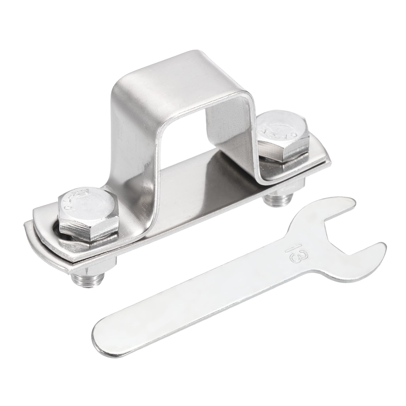 sourcing map U Shape Square Tube Clamp, 20x30mm U Shaped Bracket 304 Stainless Steel Square Strap Clamp with Bolt Plate Nuts and Wrench for Pipes Door Closed Bar Holder Railings