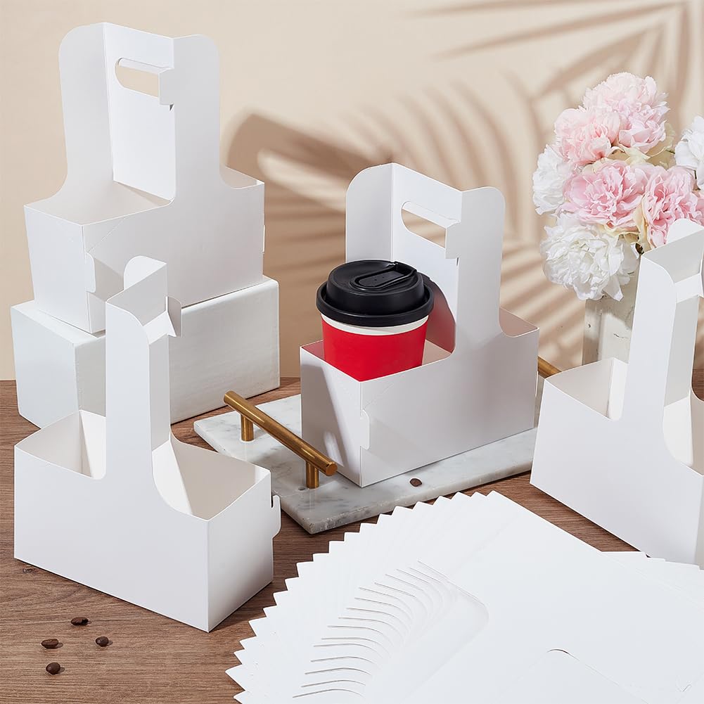 BENECREAT 25 poignée de Porte Boisson Blanche pour 2 tasses, Porte Gobelet en Carton Porte Gobelet à Café pour Boissons Sortir Livraison de Services de Restauration,17.6x8x22cm
