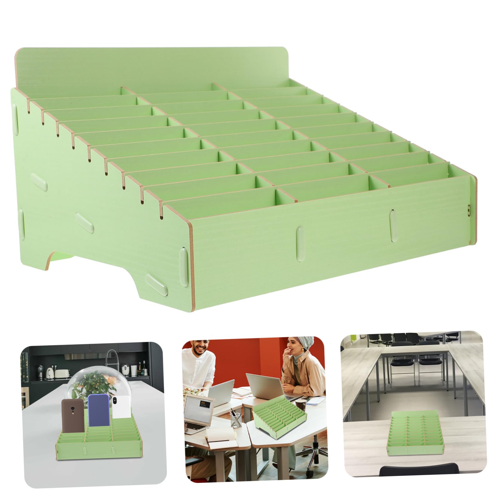 Operitacx Caja de Gestión de Madera Verde Múltiples Compartimentos | Organizador de Escritorio para Oficina y Salón, Apto para Pequeños Objetos y Mandos a Distancia, Estilo Rústico