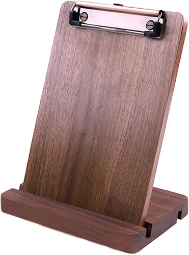 Portapapeles de madera de nogal hecho a mano con juego de base ajustable, material de madera maciza gruesa y duradero, bordes lisos, perfecto como