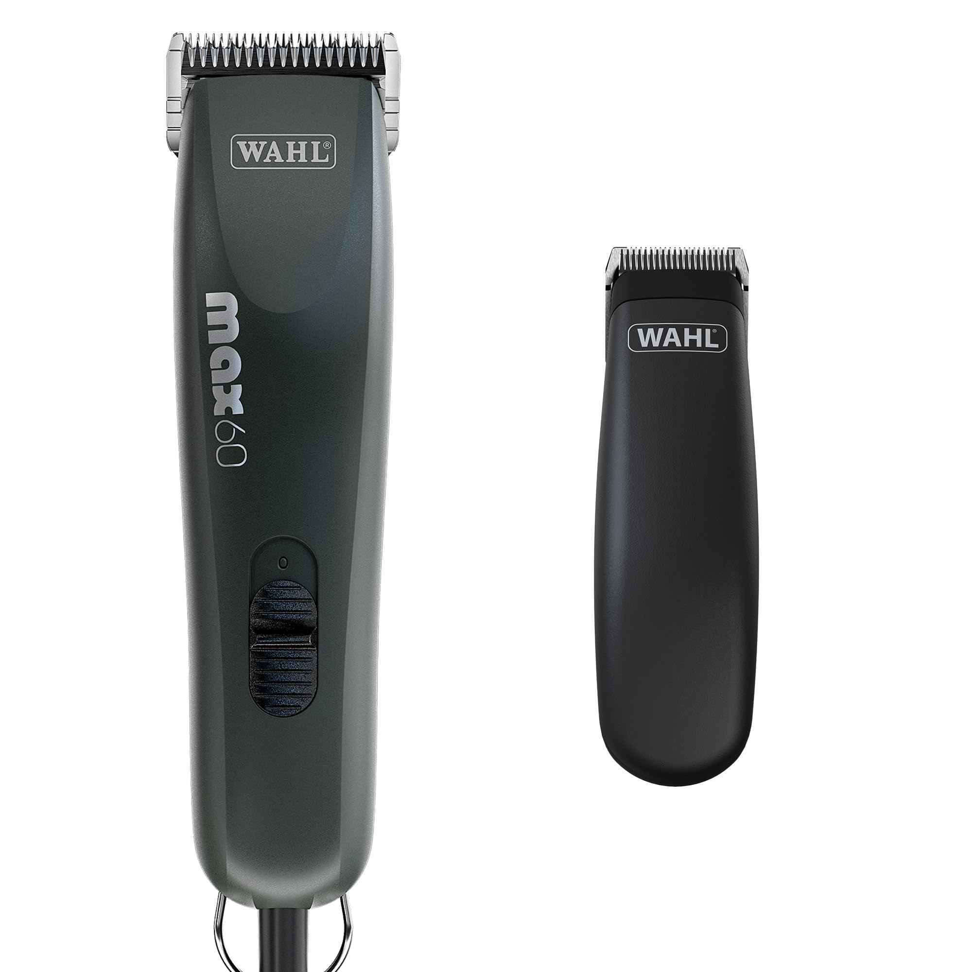 WAHL Animal Clipper Kit Max 60 + Pocket Pro, Tosatrice e trimmer per animali, strumenti per la toelettatura degli animali domestici, tutti i tipi di pelo, basse vibrazioni, leggera, nera