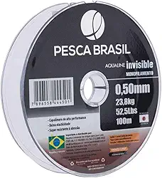 Pesca Brasil, Linha de Pesca Monofilamento Aqualine Invisible, com 0,50mm e Resistência de 52lb, Caixa com 10 Carreteis de 100mts, Platinum