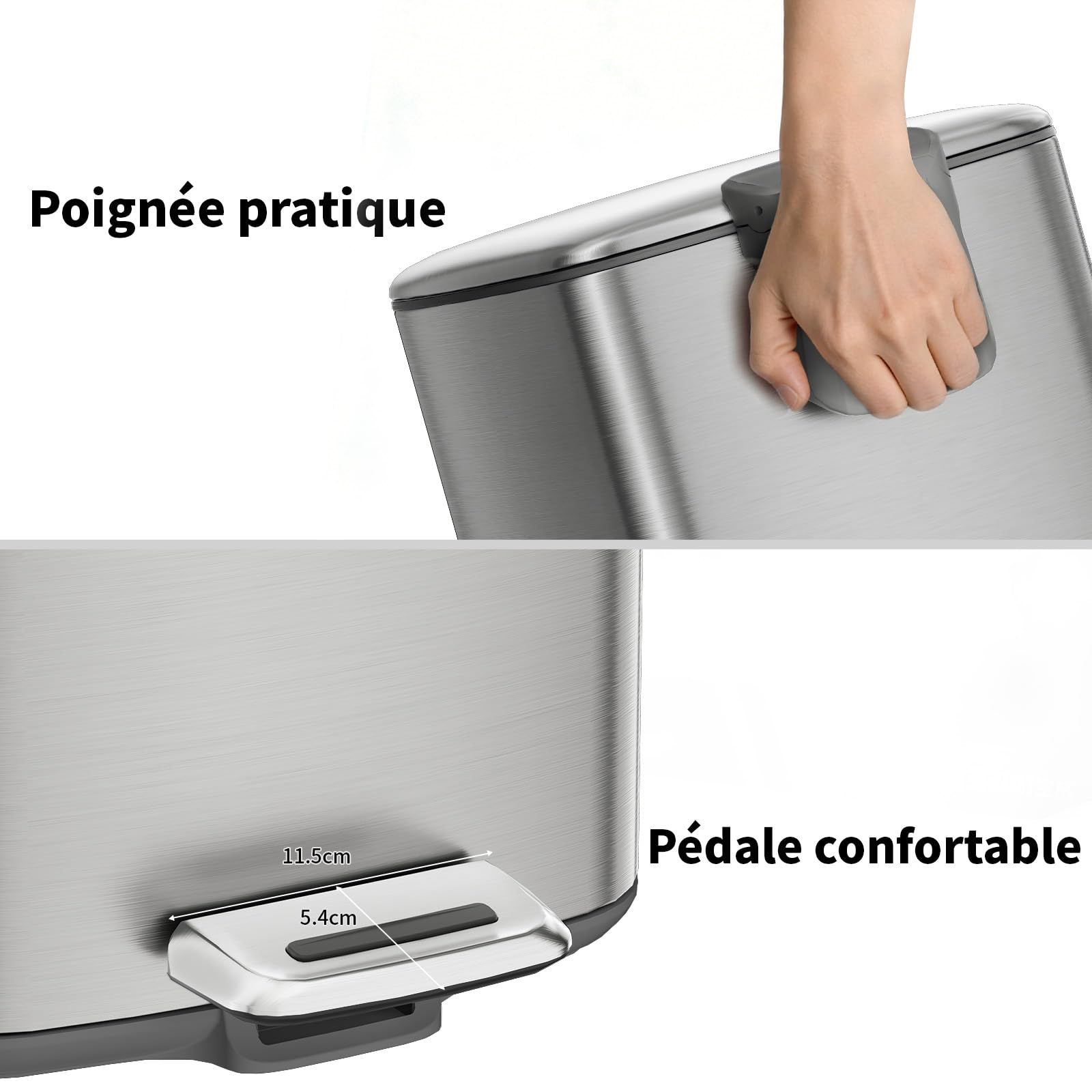 mVm Poubelle de cuisine, 20L avec Seau Intérieur,Poubelle à Pédale en Acier,Fermeture Douce et Maintien en Ouverture,pour cuisine, bureau, dortoir, maison, chambres