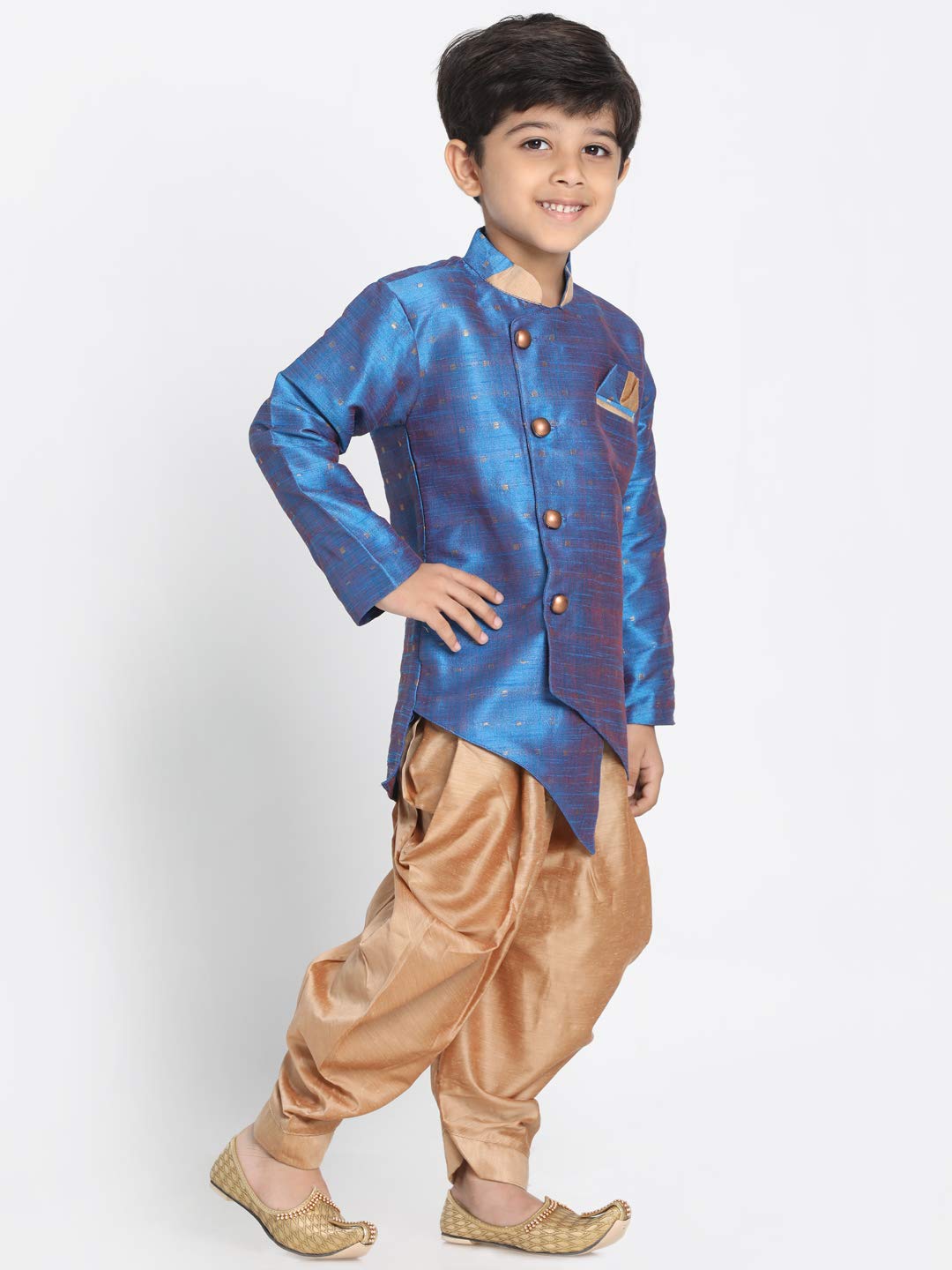 Jbn Creation Boys' Deep Firoja And Rose Gold Silk Blend Sherwani And Dhoti Pant Set_Jbnbiw014Aqncdrg_20