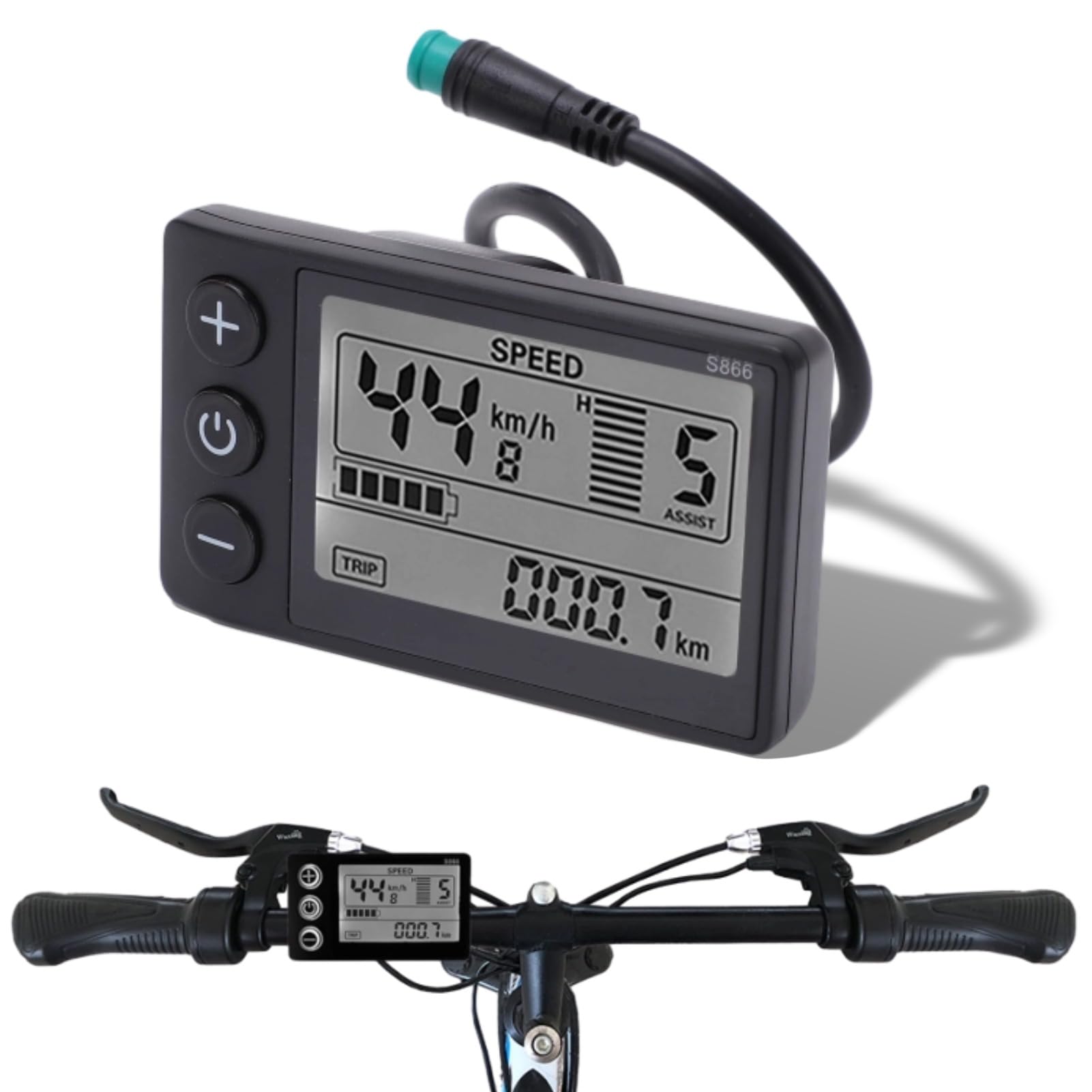 Cuifati S866 Elektryczny Miernik Wyświetlacza LCD, 24 V 36V 48V E Bike LCD Panelu Sterowania z wtyczką wodną, Prędkościomierz Rowerowy Rowometr Elektryczny Rower Elektryczny