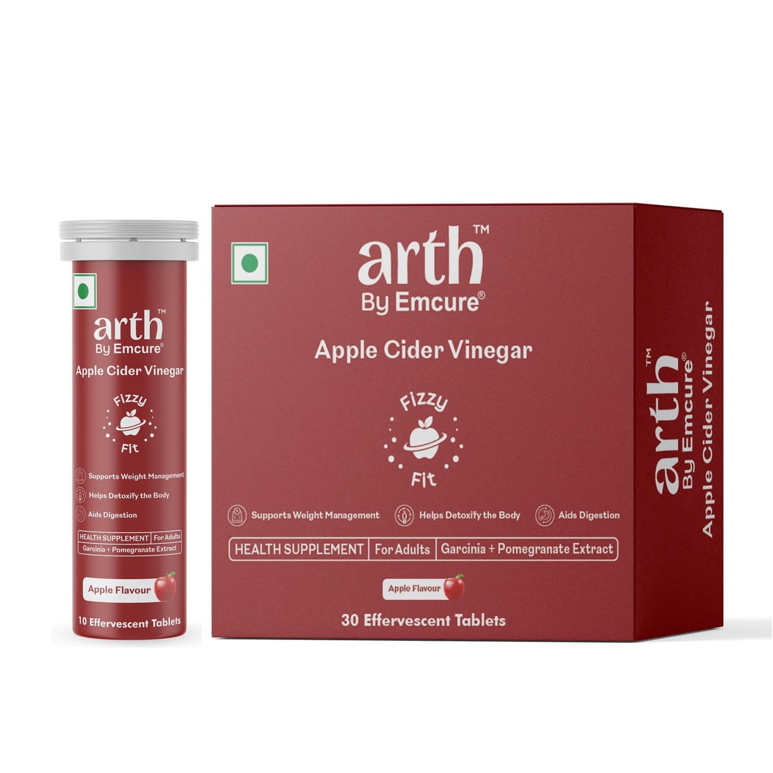 Arth Apple Cider Vinegar Effervescent Tablet With Garnicia Extract to aid appetite control | 30 tablets Pack | Weight Management & Improved digestion | 500mg ACV, Vit B6 & B12 |