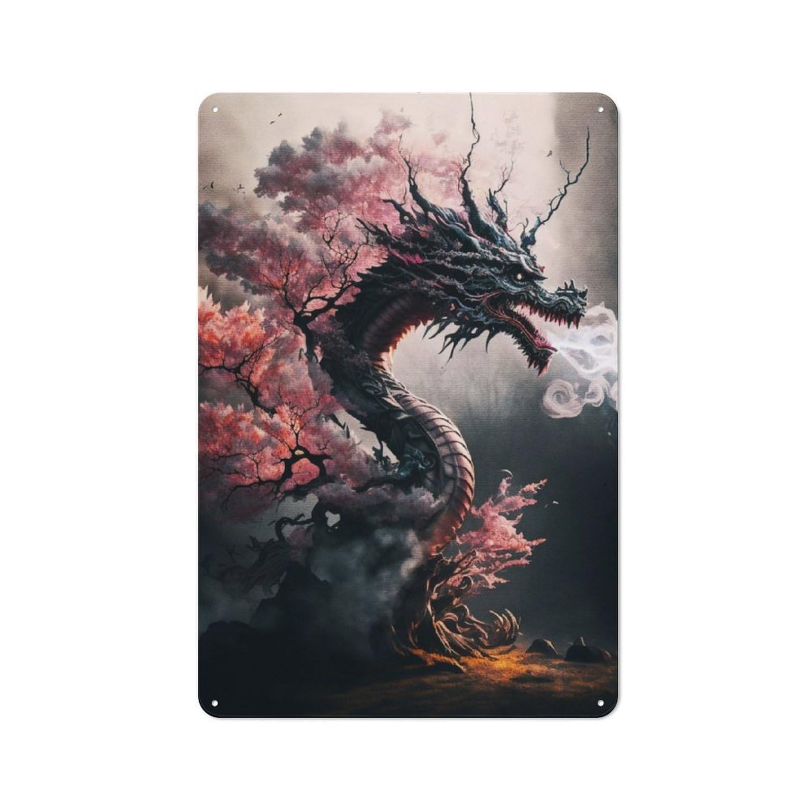 Junmoney Illustration Of Dragon 30X20cm Retro Tin Wall Plaque With For Pub Or Café, A Winter Wall Decor Update For Café Interior Fans