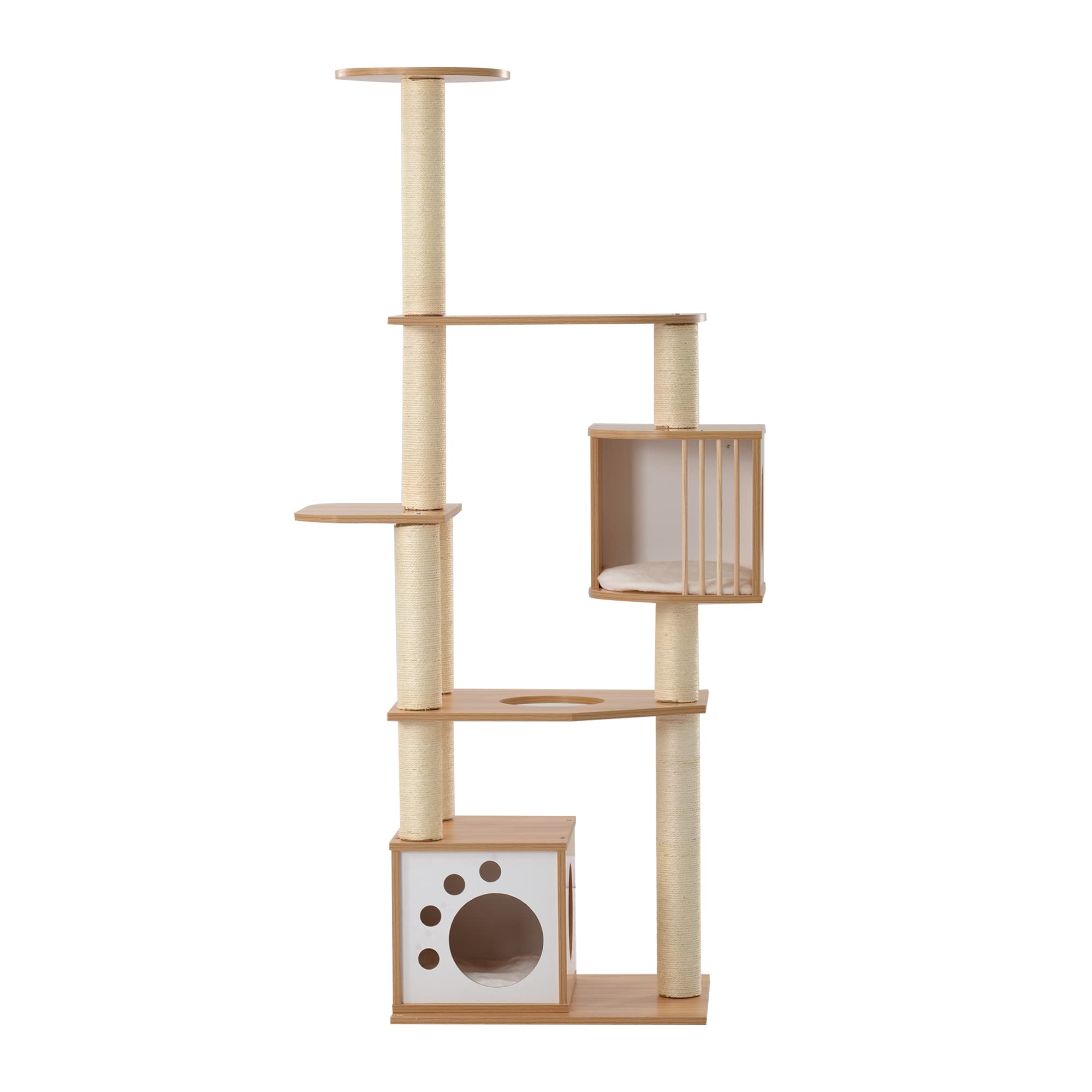 OSJ キャットタワー 猫タワー 木製 据え置き型 省スペース 麻紐 爪とぎ 猫ベッド キャットハウス 麻 多頭飼い ペットハウス ペット用品 おしゃれ 自信作 (タイプC)