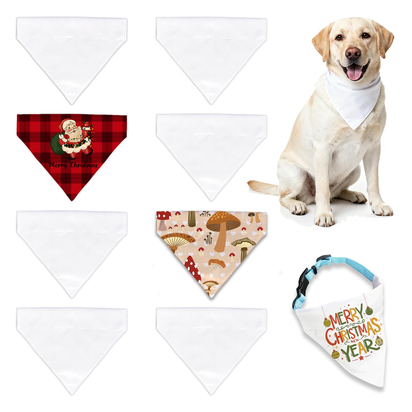 Leafcraft 8 Packs Sublimation Blank Dog Bandana Over Collar, Soft Thick Pet Collar Slip-On Bandana Blank Customize White Polyester Heat transfter DIY